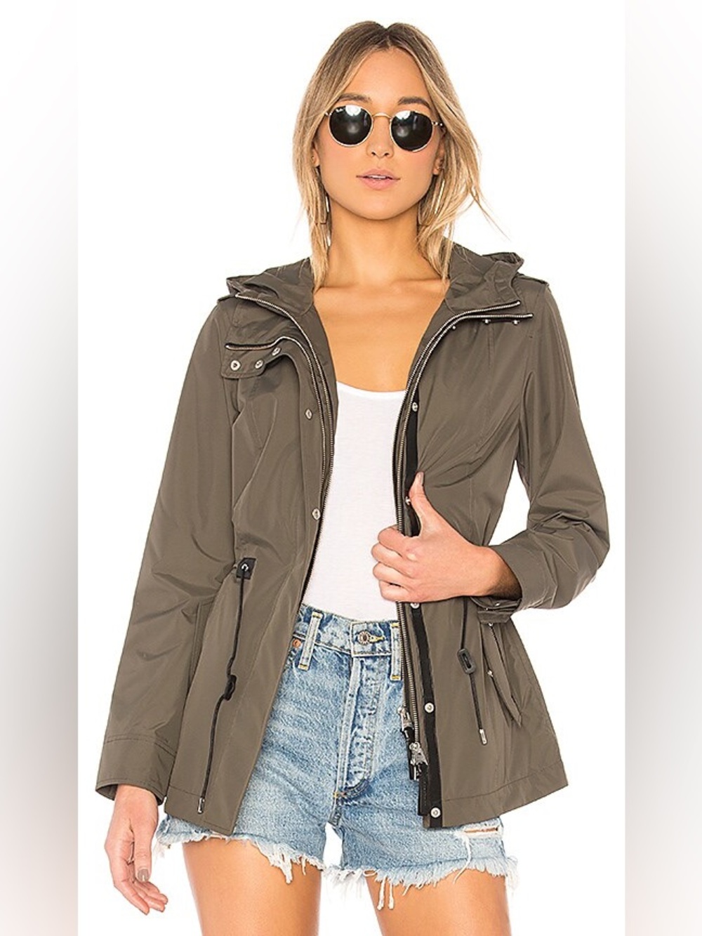 Mackage Melita Hooded Rain Jacket w/ Covered Placket in Army XL $390